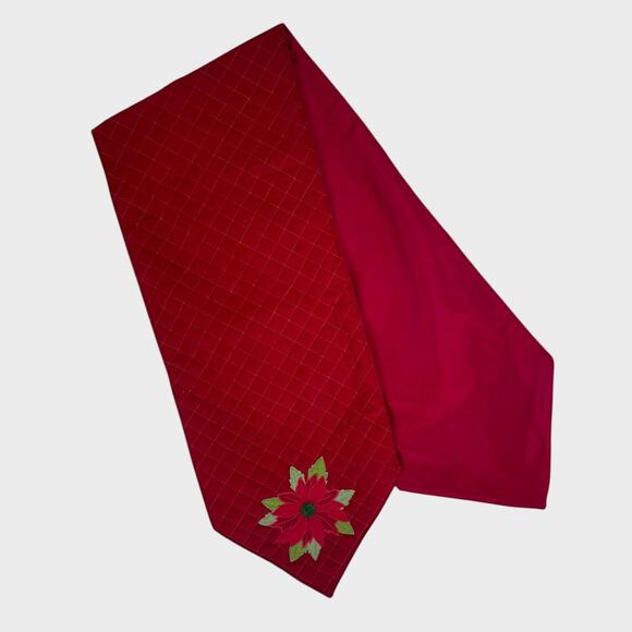 Holiday Poinsettia Red Table Runner Quilted 13" x 66" - Picture 1 of 5